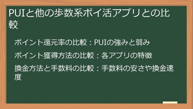 PUIと他の歩数系ポイ活アプリとの比較