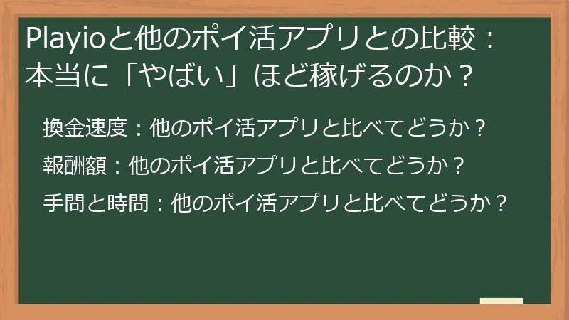 Playioと他のポイ活アプリとの比較：本当に「やばい」ほど稼げるのか？