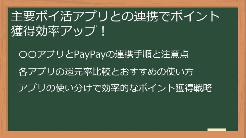 主要ポイ活アプリとの連携でポイント獲得効率アップ！