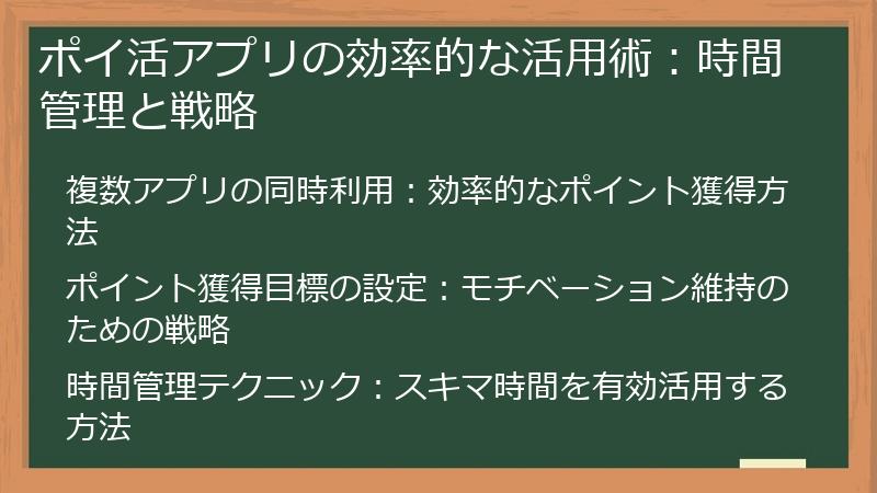 ポイ活アプリの効率的な活用術：時間管理と戦略