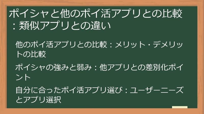 ポイシャと他のポイ活アプリとの比較：類似アプリとの違い