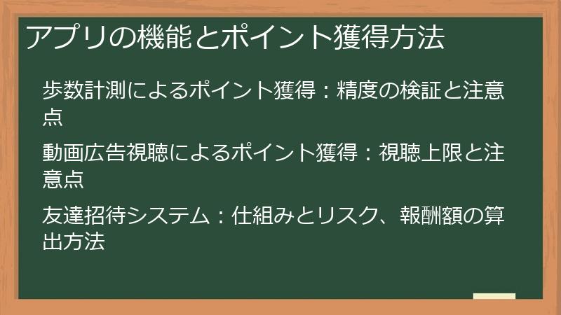 アプリの機能とポイント獲得方法