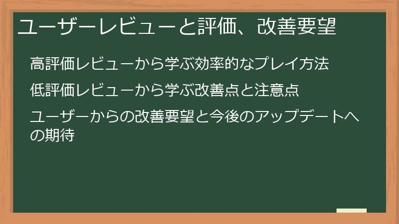 ユーザーレビューと評価、改善要望