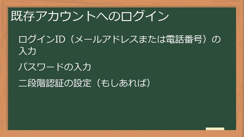 既存アカウントへのログイン