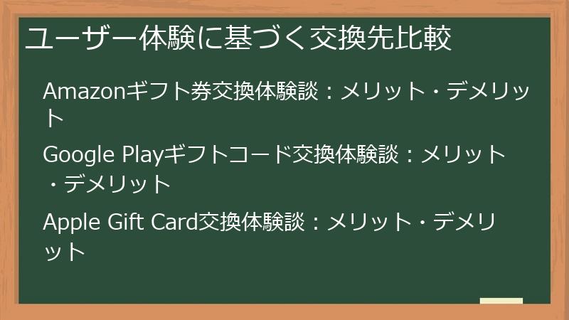 ユーザー体験に基づく交換先比較