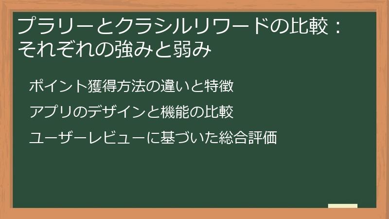 プラリーとクラシルリワードの比較：それぞれの強みと弱み