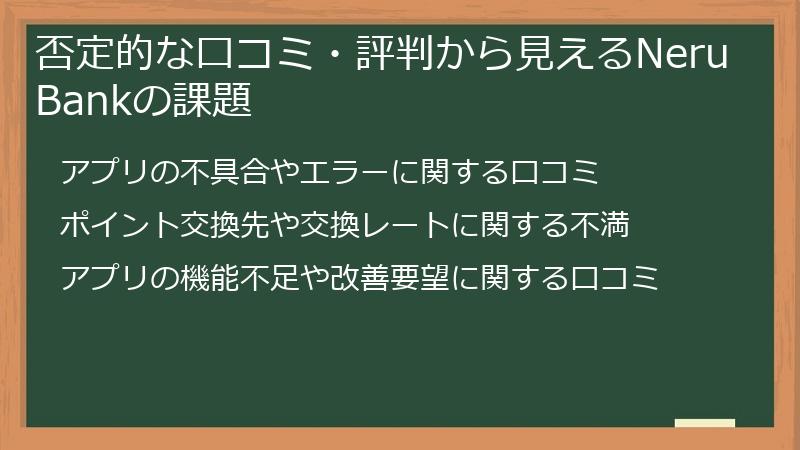 否定的な口コミ・評判から見えるNeruBankの課題
