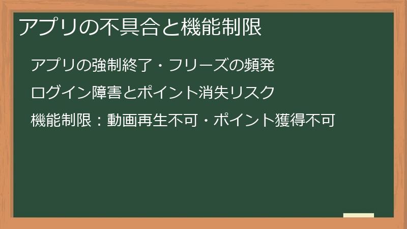 アプリの不具合と機能制限