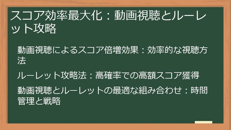 スコア効率最大化：動画視聴とルーレット攻略