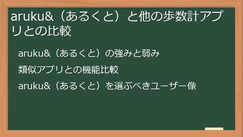 aruku&（あるくと）と他の歩数計アプリとの比較
