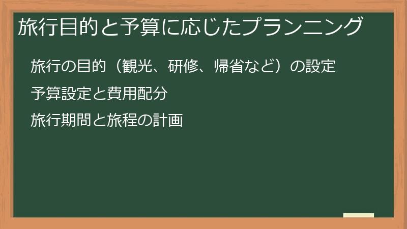 旅行目的と予算に応じたプランニング