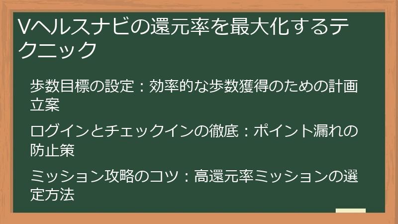 Vヘルスナビの還元率を最大化するテクニック