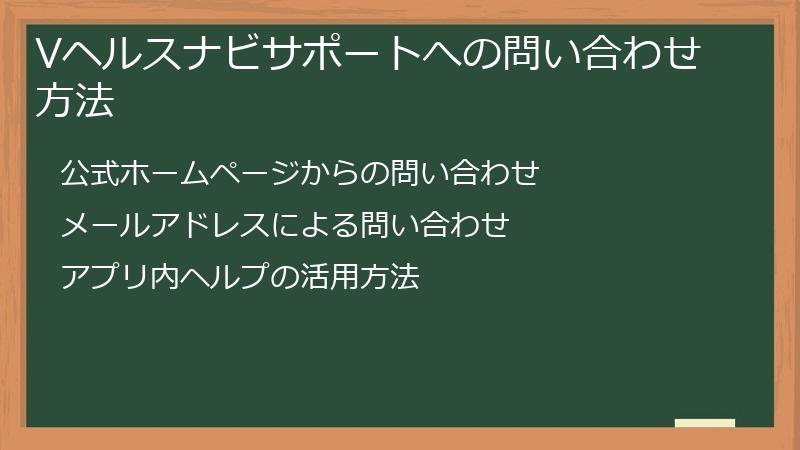 Vヘルスナビサポートへの問い合わせ方法
