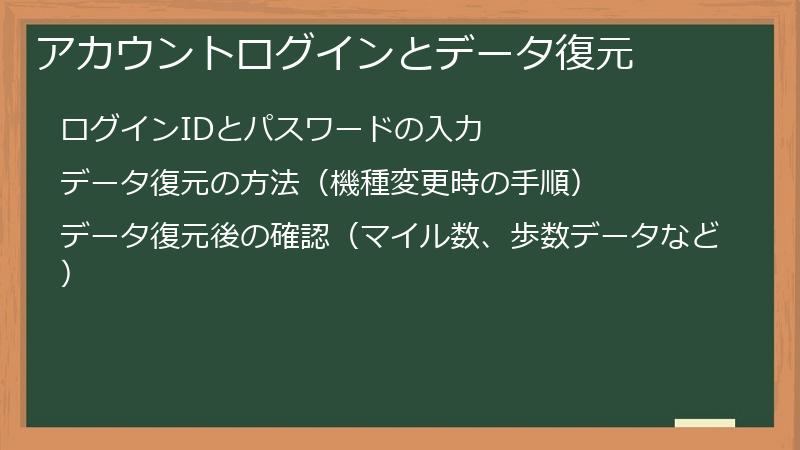 アカウントログインとデータ復元