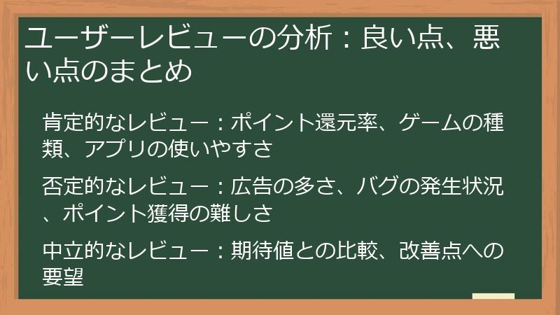 ユーザーレビューの分析：良い点、悪い点のまとめ