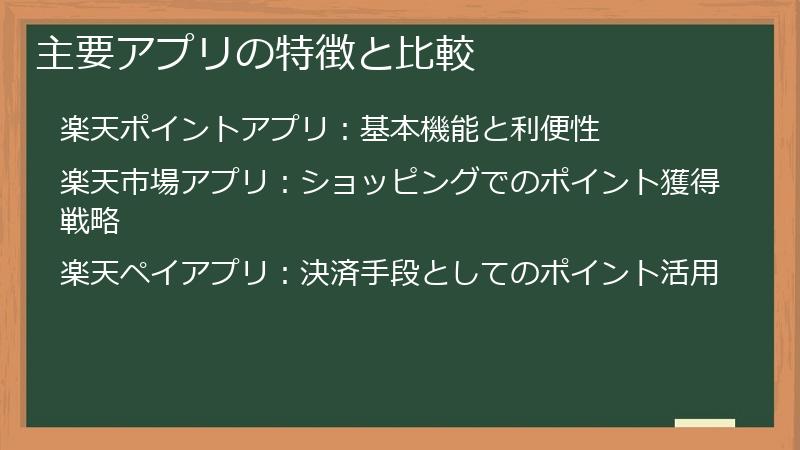 主要アプリの特徴と比較