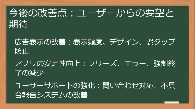 今後の改善点：ユーザーからの要望と期待