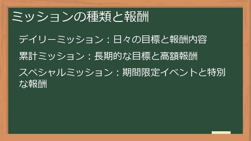 ミッションの種類と報酬
