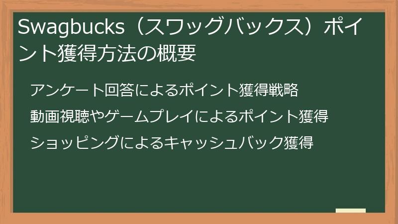 Swagbucks（スワッグバックス）ポイント獲得方法の概要