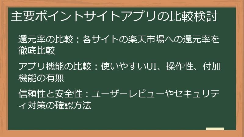 主要ポイントサイトアプリの比較検討