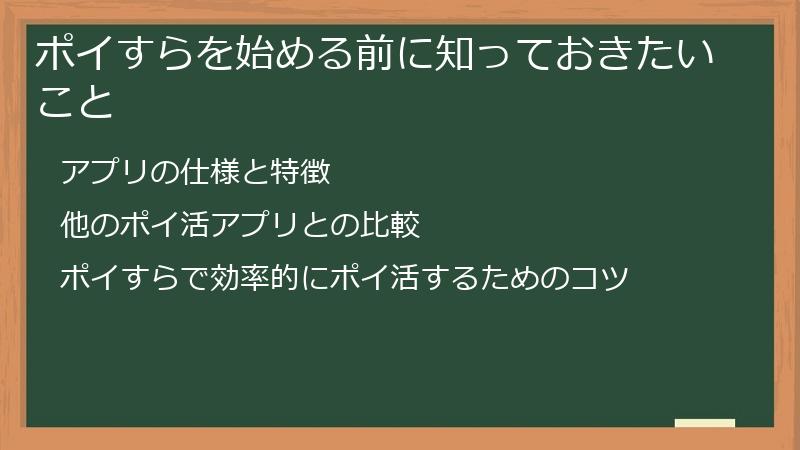 ポイすらを始める前に知っておきたいこと