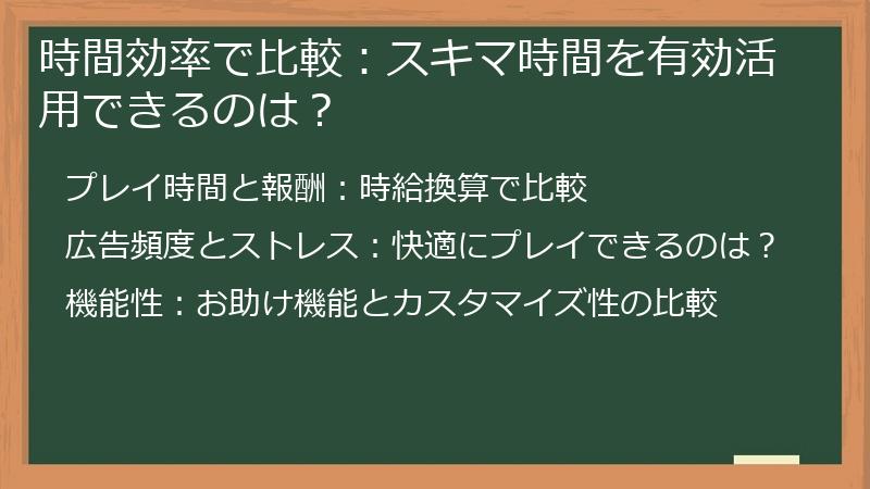 時間効率で比較：スキマ時間を有効活用できるのは？