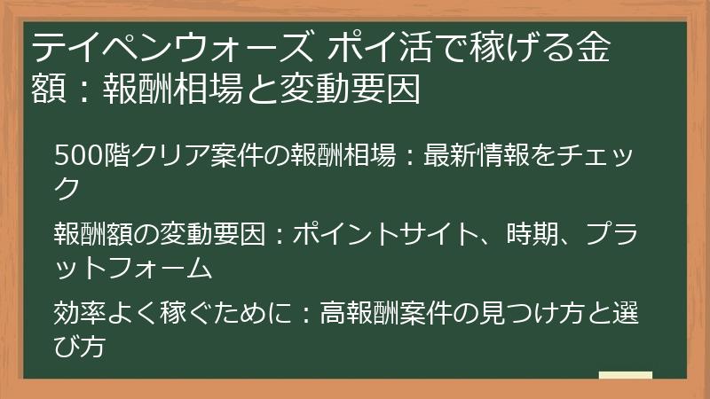テイペンウォーズ ポイ活で稼げる金額：報酬相場と変動要因