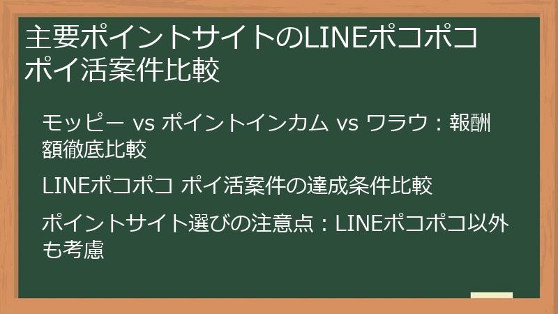 主要ポイントサイトのLINEポコポコ ポイ活案件比較
