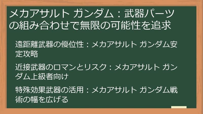 メカアサルト ガンダム：武器パーツの組み合わせで無限の可能性を追求