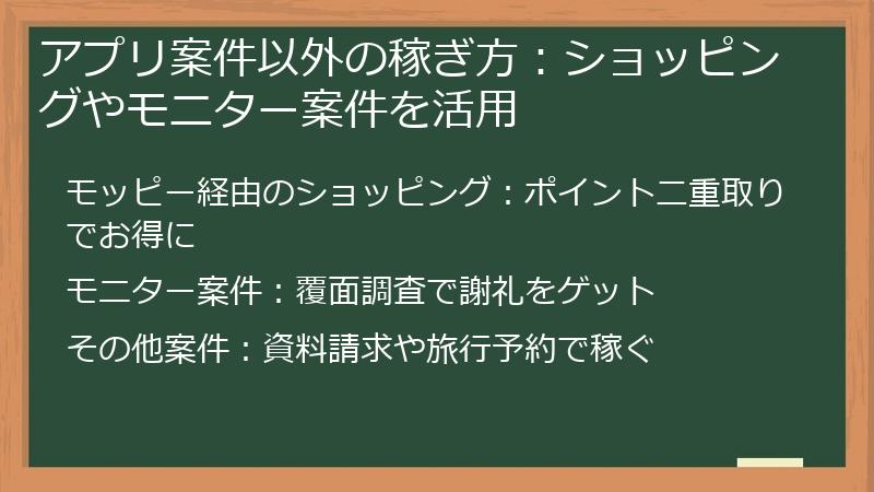 アプリ案件以外の稼ぎ方：ショッピングやモニター案件を活用