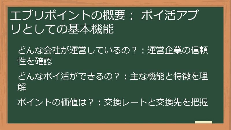 エブリポイントの概要： ポイ活アプリとしての基本機能