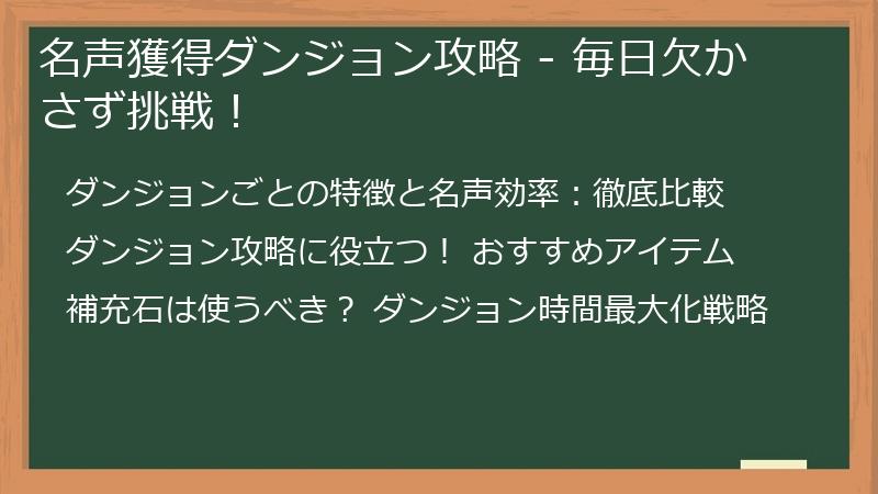 名声獲得ダンジョン攻略 - 毎日欠かさず挑戦！
