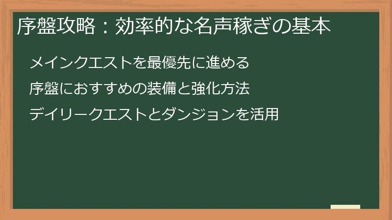 序盤攻略：効率的な名声稼ぎの基本