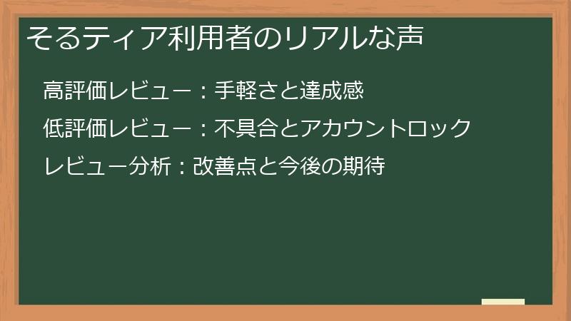 そるティア利用者のリアルな声