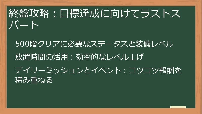 終盤攻略：目標達成に向けてラストスパート
