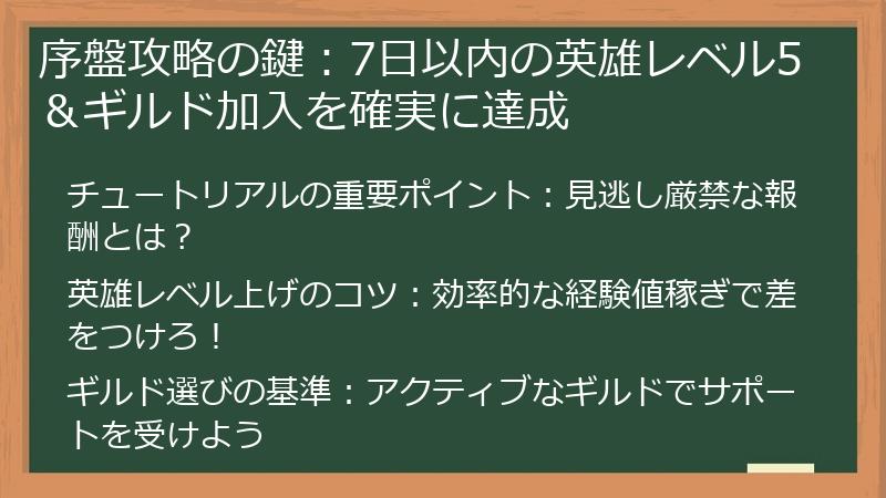 序盤攻略の鍵：7日以内の英雄レベル5＆ギルド加入を確実に達成