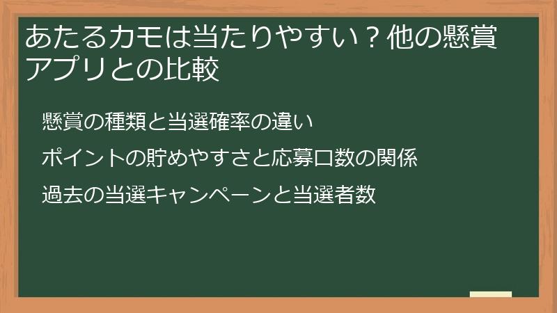 あたるカモは当たりやすい？他の懸賞アプリとの比較