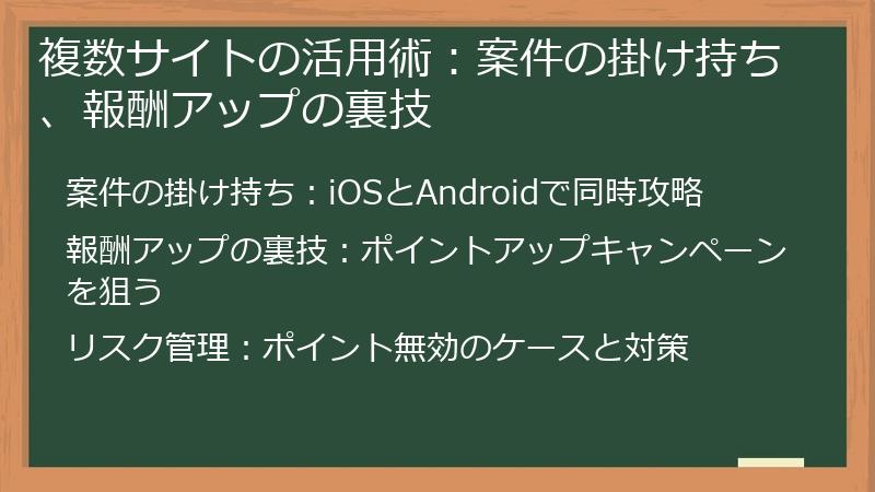 複数サイトの活用術：案件の掛け持ち、報酬アップの裏技