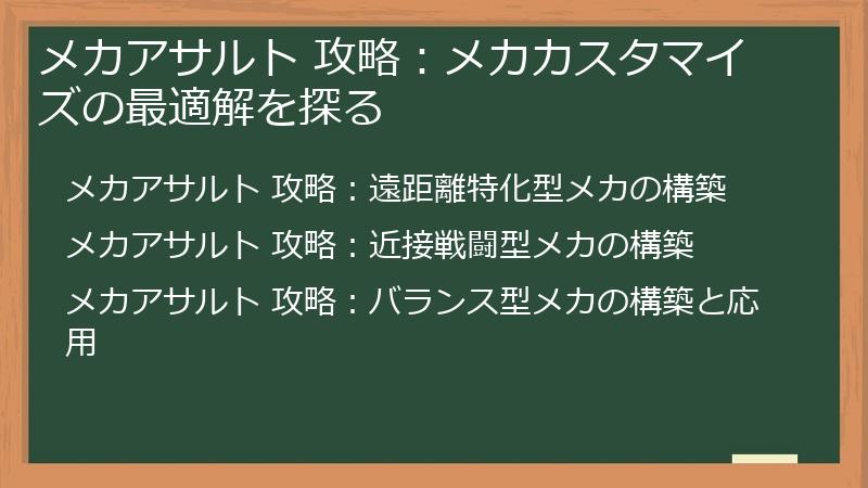 メカアサルト 攻略：メカカスタマイズの最適解を探る