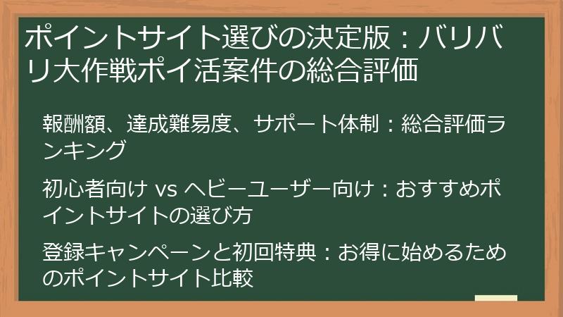 ポイントサイト選びの決定版：バリバリ大作戦ポイ活案件の総合評価