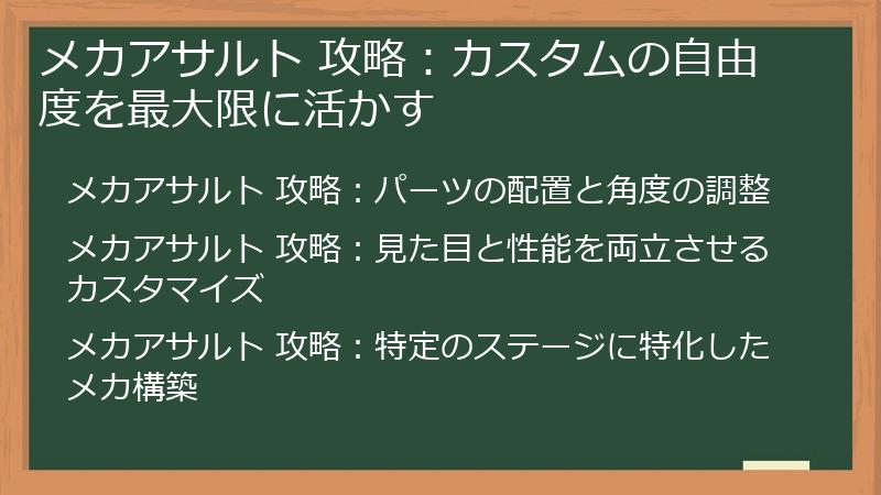 メカアサルト 攻略：カスタムの自由度を最大限に活かす