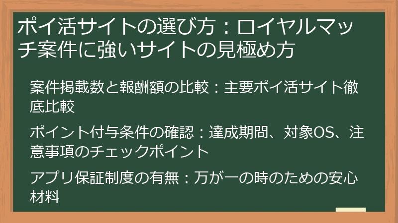 ポイ活サイトの選び方：ロイヤルマッチ案件に強いサイトの見極め方