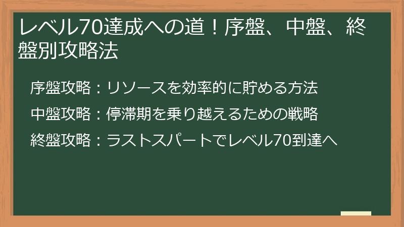 レベル70達成への道！序盤、中盤、終盤別攻略法