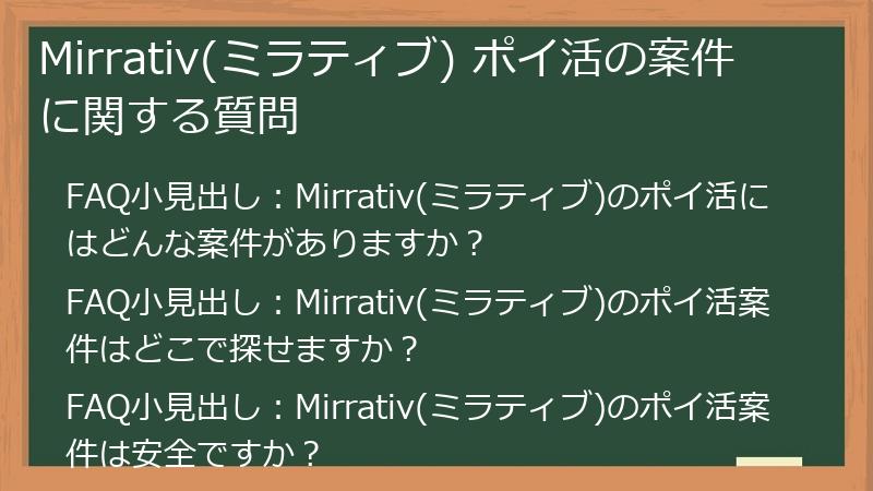 Mirrativ(ミラティブ) ポイ活の案件に関する質問