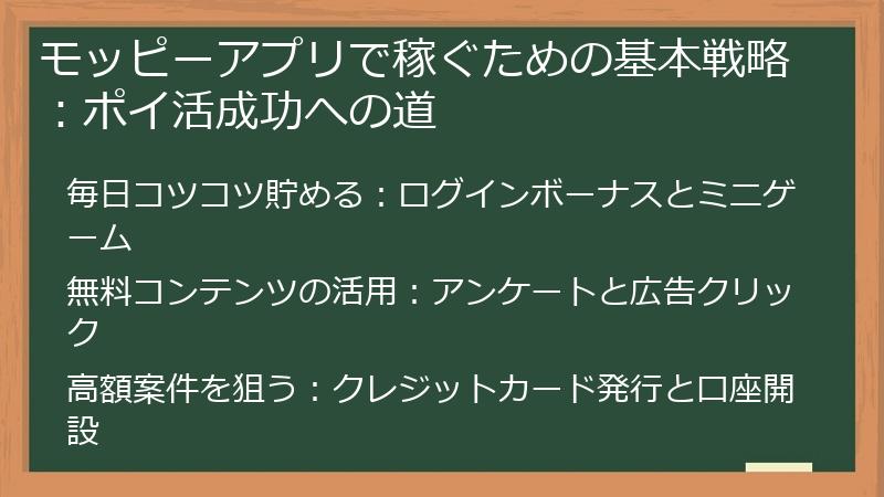 モッピーアプリで稼ぐための基本戦略：ポイ活成功への道