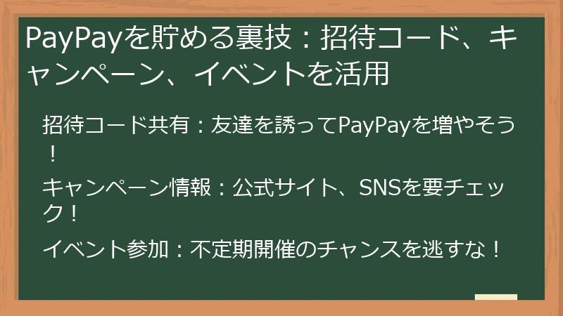 PayPayを貯める裏技：招待コード、キャンペーン、イベントを活用