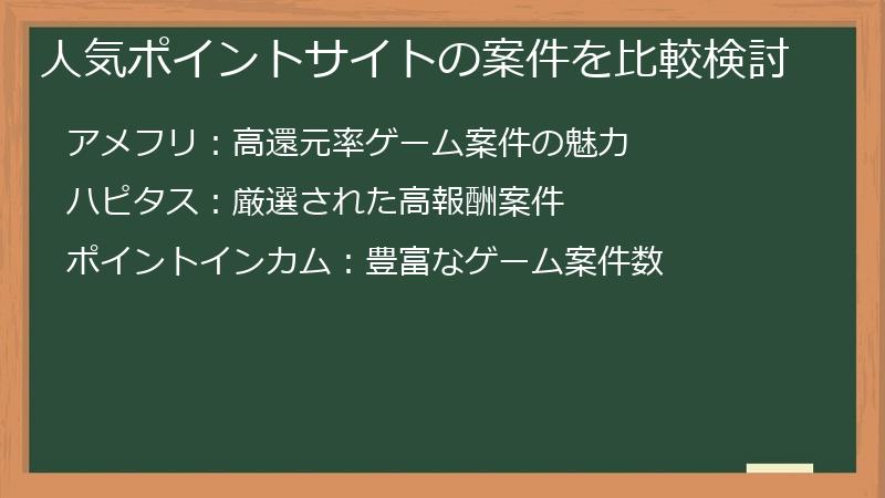 人気ポイントサイトの案件を比較検討