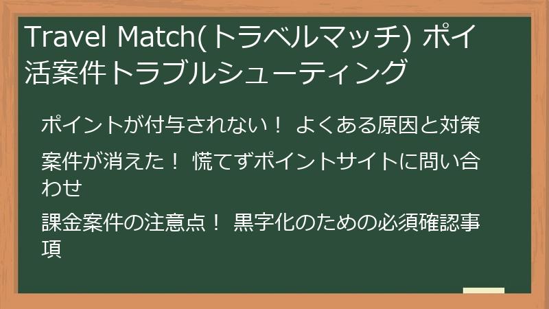 Travel Match(トラベルマッチ) ポイ活案件トラブルシューティング