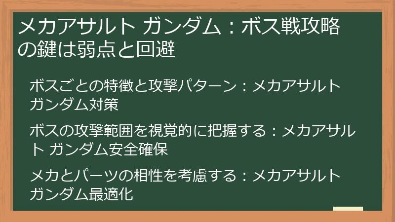 メカアサルト ガンダム：ボス戦攻略の鍵は弱点と回避