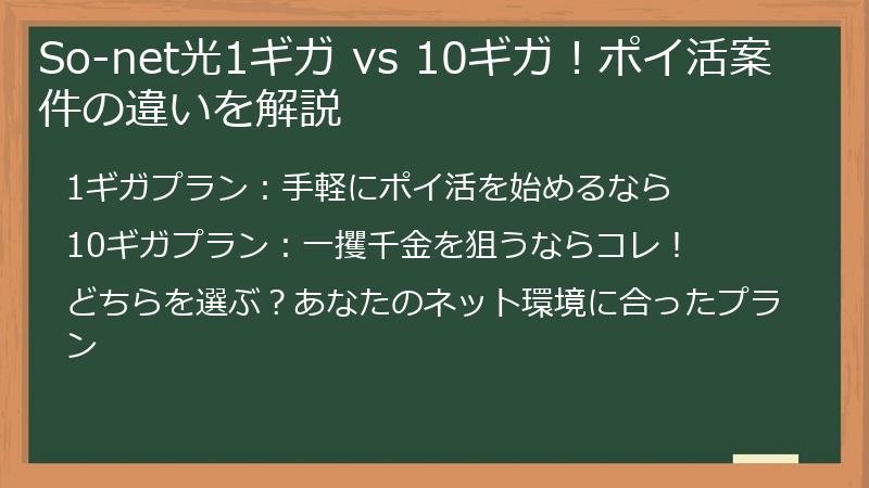 So-net光1ギガ vs 10ギガ！ポイ活案件の違いを解説